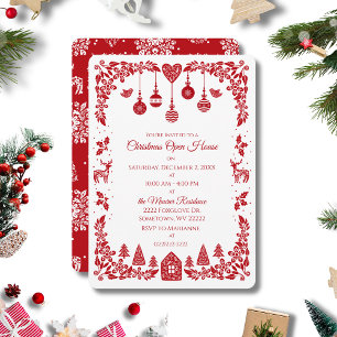 Scandinavian Nordic Red Folk Art Christmas Invitation