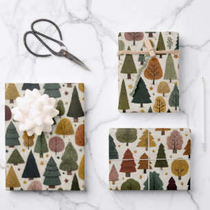 Scandinavian Nordic Woodland Christmas Trees Wrapping Paper Sheet