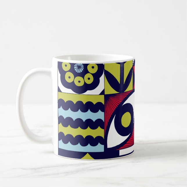 Scandinavian or retro style graphic pattern. Hand- Coffee Mug (Left)