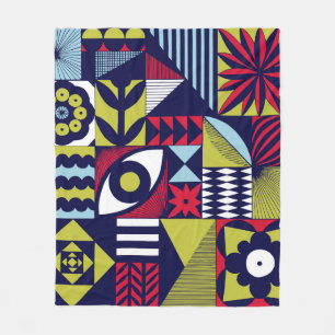Scandinavian or retro style graphic pattern. Hand- Fleece Blanket