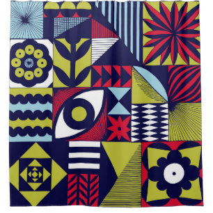 Scandinavian or retro style graphic pattern. Hand- Shower Curtain