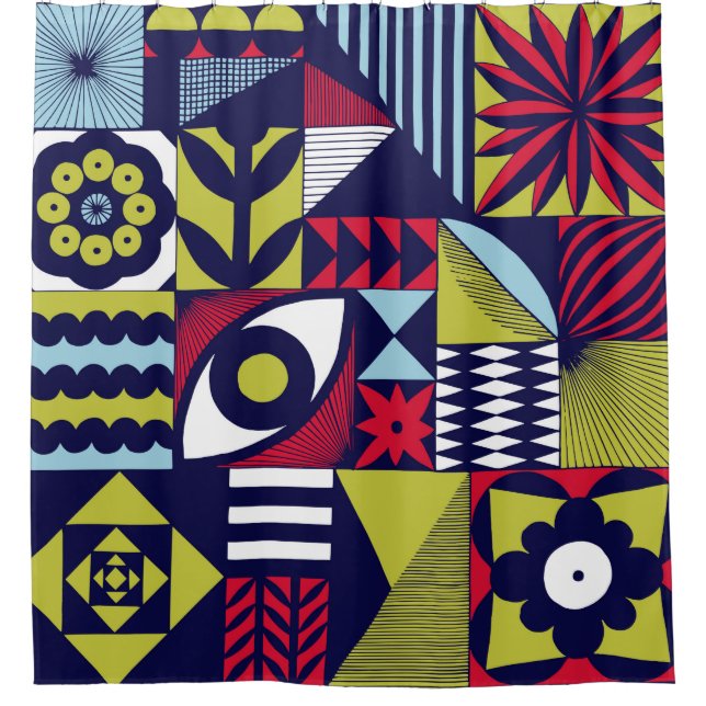 Scandinavian or retro style graphic pattern. Hand- Shower Curtain (Front)