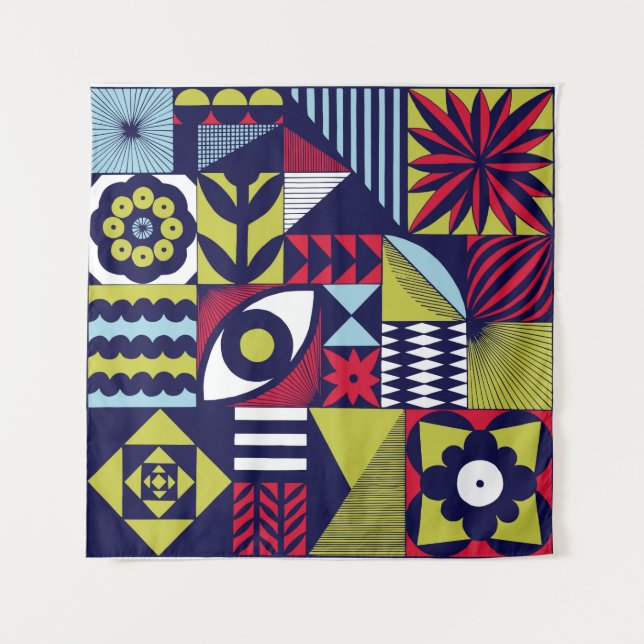 Scandinavian or retro style graphic pattern. Hand- Tapestry (Front)