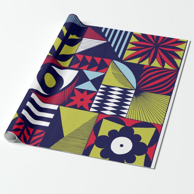 Scandinavian or retro style graphic pattern. Hand- Wrapping Paper (Unrolled)