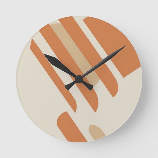 Scandinavian Orange & Cream Geometric  Round Clock (Front)