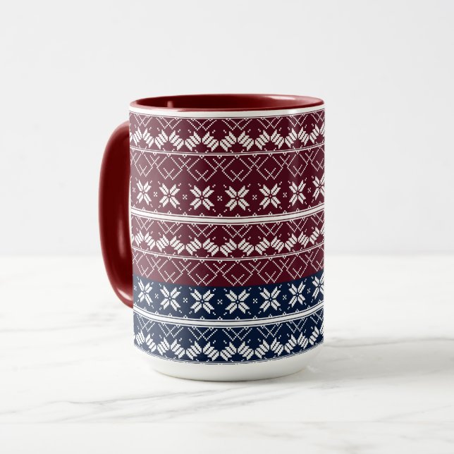 Scandinavian ornament on a blue, burgundy  mug (Front Left)