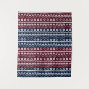 Scandinavian ornament on a blue, burgundy tapestry
