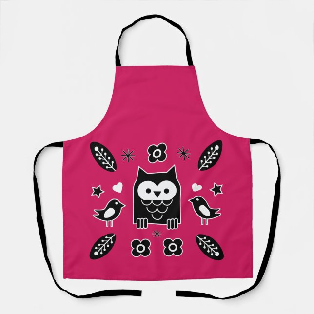 Scandinavian Owl Folk Art Apron (Front)