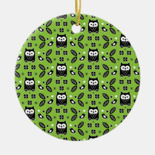 Scandinavian Owl Folk Art Ceramic Ornament