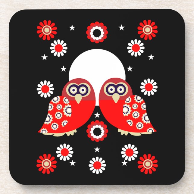 Scandinavian Owl Folk Art    Coaster (Front)