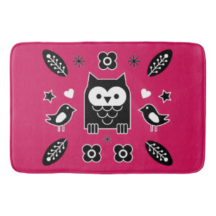 Scandinavian Owl Folk Art Gift Bath Mat