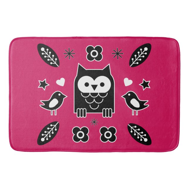 Scandinavian Owl Folk Art Gift Bath Mat (Front)