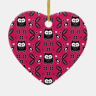 Scandinavian Owl Folk Art Gift Ceramic Ornament