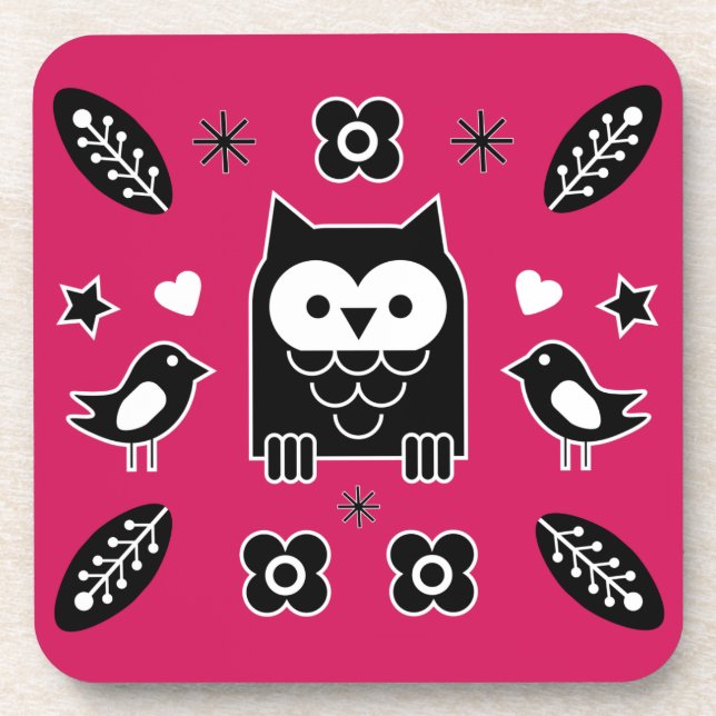 Scandinavian Owl Folk Art Gift Coaster (Front)