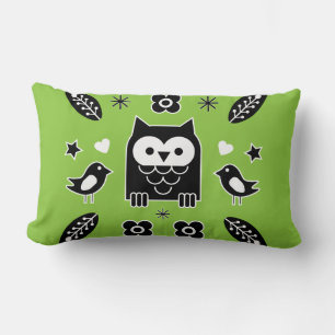 Scandinavian Owl Folk Art Gift Lumbar Cushion