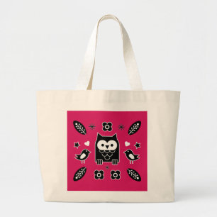 Scandinavian Owl Folk Art Large Tote Bag