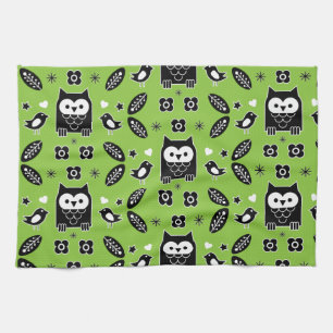 Scandinavian Owl Folk Art Tea Towel