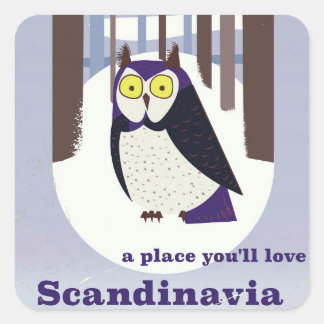 Scandinavian Owl in the forest Vintage poster Square Sticker