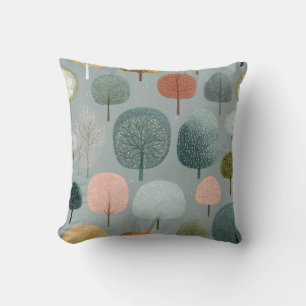 Scandinavian Pastel Forest Trees Throw Pillow