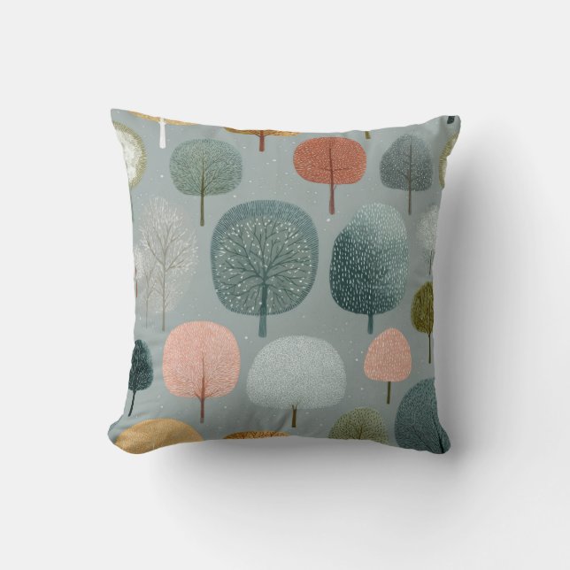 Scandinavian Pastel Forest Trees Throw Pillow (Front)