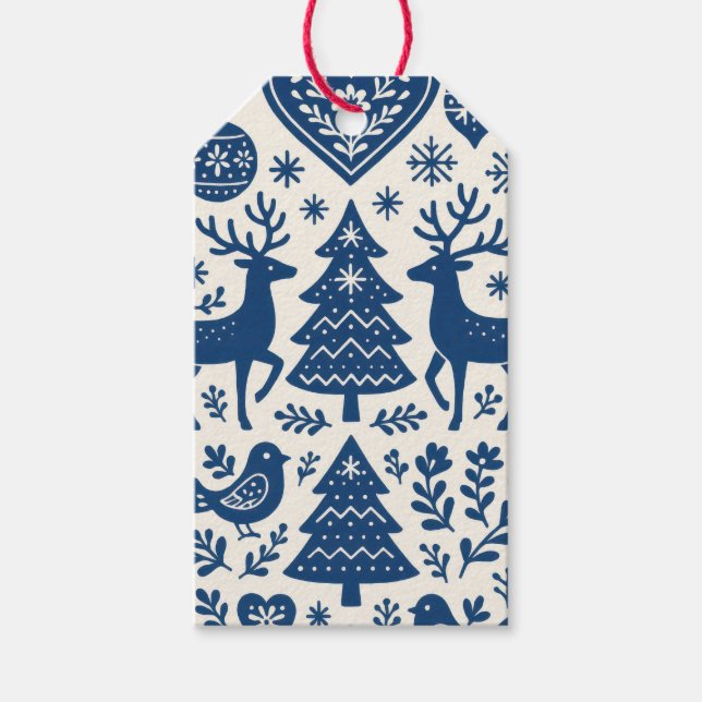 SCANDINAVIAN PATTERN GIFT TAG BLUE (Front)