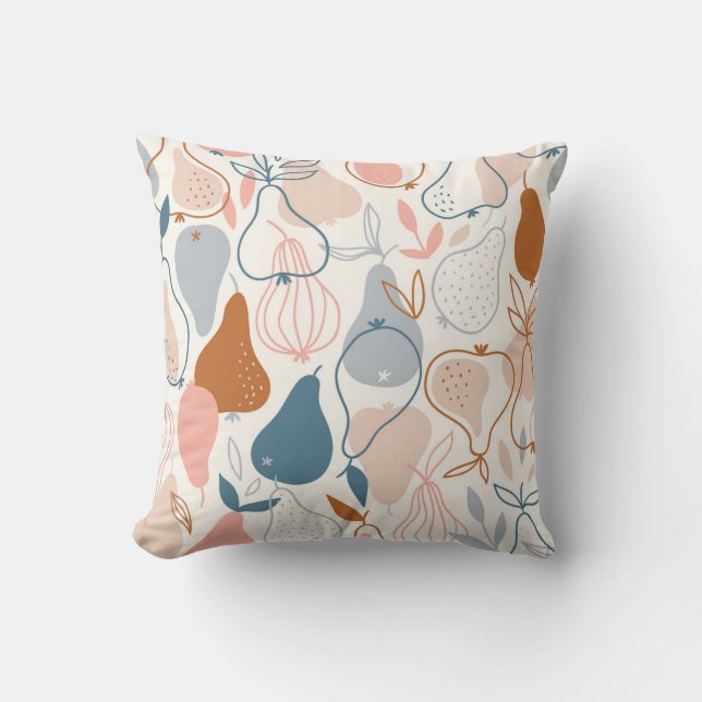 Scandinavian Pear Print: Vintage Fruit Pattern Cushion (Front)