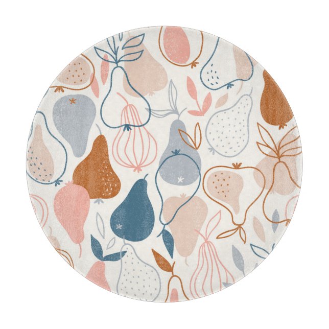 Scandinavian Pear Print: Vintage Fruit Pattern Cutting Board (Front)
