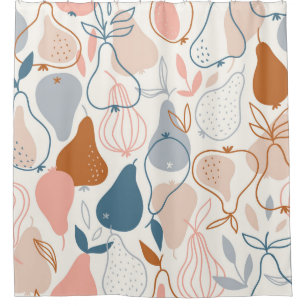 Scandinavian Pear Print: Vintage Fruit Pattern Shower Curtain