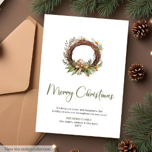 Scandinavian Pine Wreath Watercolor Christmas Card