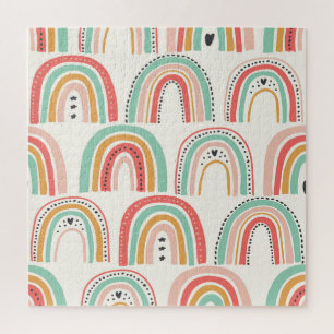 Scandinavian Rainbows: Naive Art Pattern. Jigsaw Puzzle