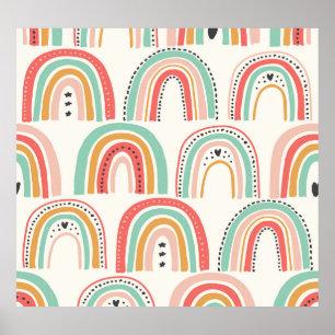 Scandinavian Rainbows: Naive Art Pattern. Poster