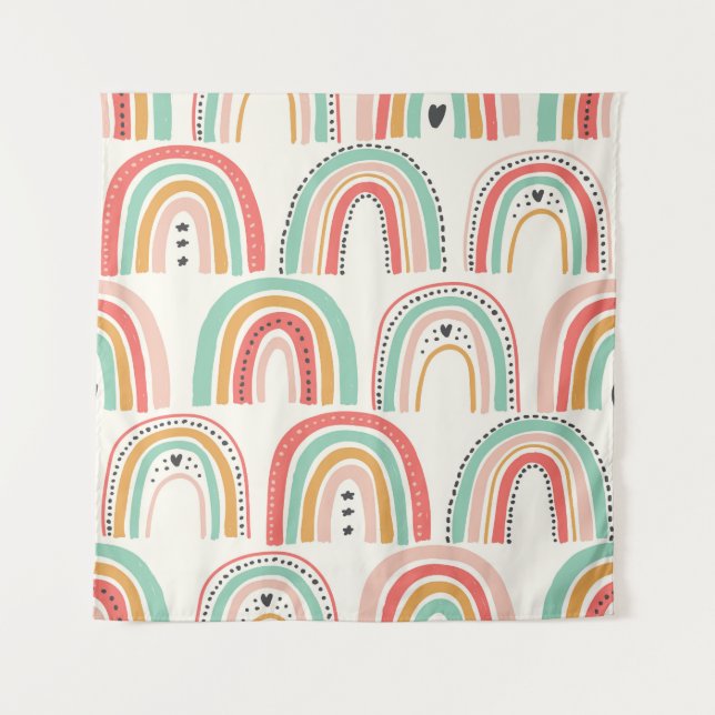 Scandinavian Rainbows: Naive Art Pattern. Tapestry (Front)