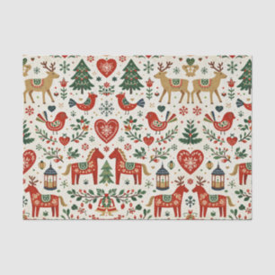 Scandinavian Red and Green Folk Christmas Pattern Tissue Paper