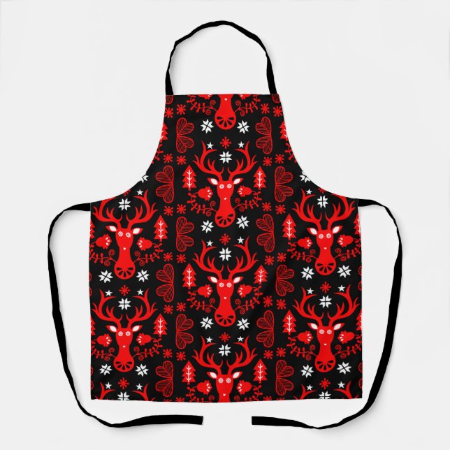 Scandinavian Red Christmas Deer Apron (Front)