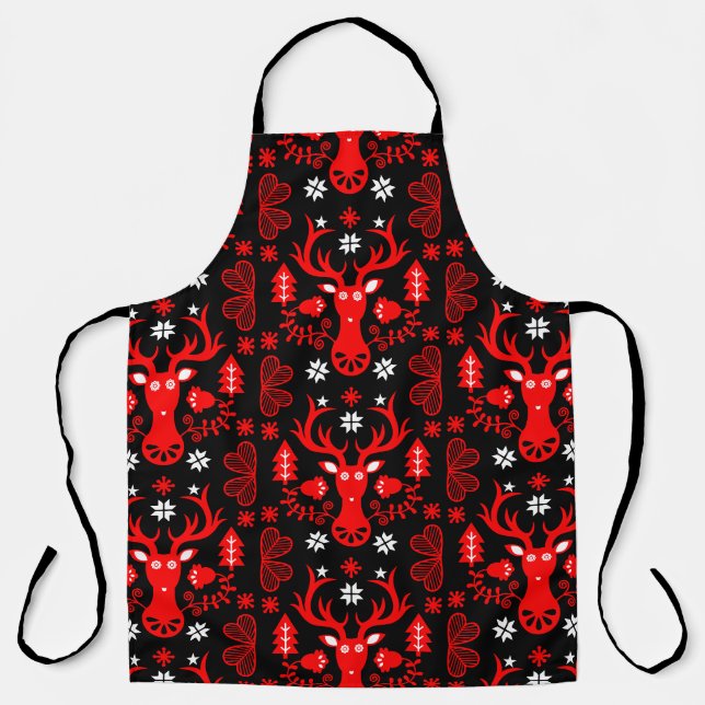 Scandinavian Red Christmas Deer Apron (Front)