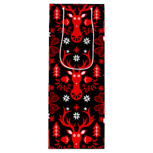 Scandinavian Red Christmas Deer Wine Gift Bag