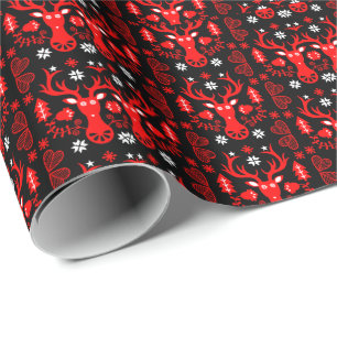 Scandinavian Red Christmas Deer Wrapping Paper