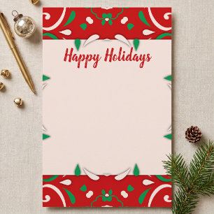 Scandinavian Red Green Folk Art Christmas Holiday Stationery