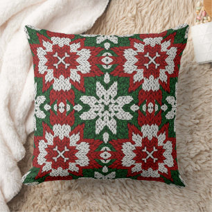 Scandinavian Red Green White Winter Knit Cushion