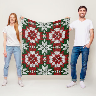 Scandinavian Red Green White Winter Knit Fleece Blanket