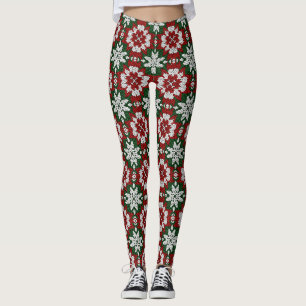 Scandinavian Red Green White Winter Knit Leggings