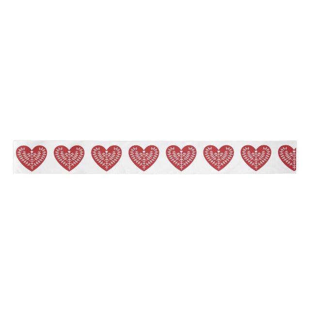 Scandinavian Red Heart Ribbon Satin Ribbon (Front)