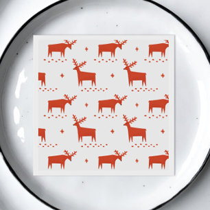 Scandinavian Red Reindeer    Modern Christmas Napkin