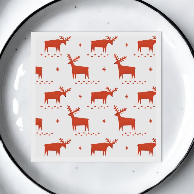Scandinavian Red Reindeer  | Modern Christmas Napkin (Creator Uploaded)