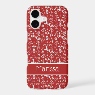 Scandinavian Red White Reindeer Floral Christmas