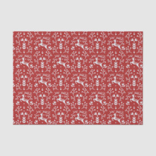 Scandinavian Red White Reindeer Floral Christmas Tissue Paper