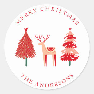 Scandinavian Reindeer and Trees Festive Christmas Classic Round Sticker