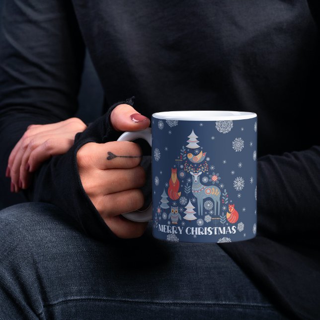 Scandinavian Reindeer Blue Snowflake Tree Animal Coffee Mug (Creator Uploaded)