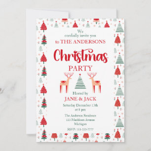 Scandinavian Reindeer Festive Tree Christmas Party Invitation