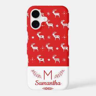 Scandinavian Reindeer Red & White Holiday Monogram